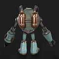 Game and Movie Robot Character With Round Head Mechanical Design And Teal Copper Accents
