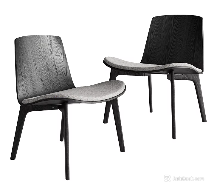 Modern Wooden Leisure Chair With Upholstered Seat And Black Legs Two Piece Minimalist Design 3d model 