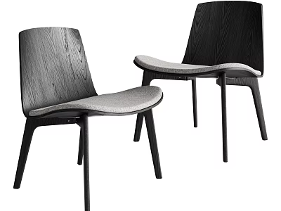 Modern Wooden Leisure Chair With Upholstered Seat And Black Legs Two Piece Minimalist Design 3d model