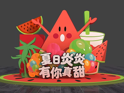 Modern Beauty Chen Summer Vitality Red Watermelon Fruit Theme Beauty Chen 3d model