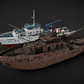 Two Ships Including Modern White Vessel With Crane Lifebuoys And Old Rusty Brown Boat