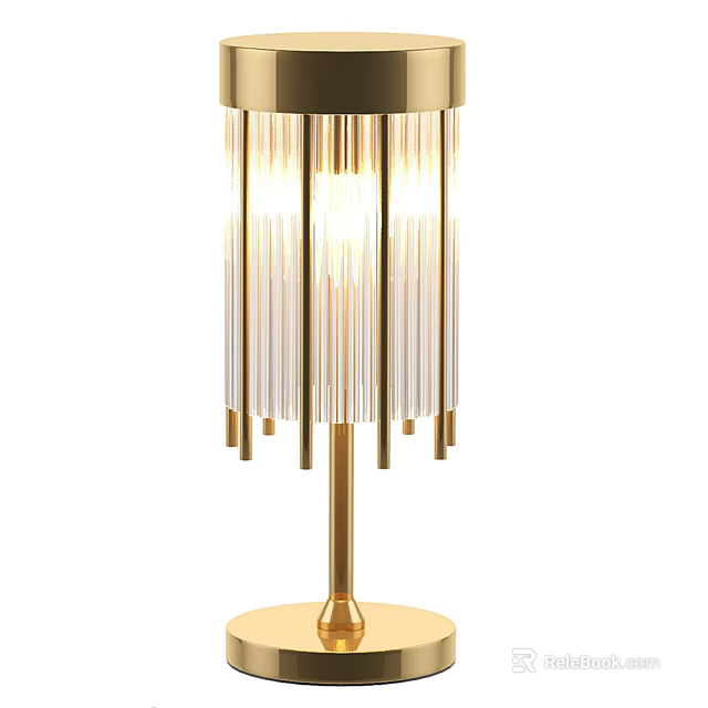 Elegant Modern Table Lamp With Golden Base And Transparent Column Accents 3d model 