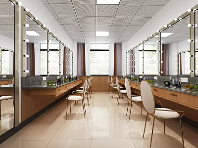 Modern Beauty Salon Interior With Long Counters Mirrors Bright Lighting And Styling Chairs 3d model