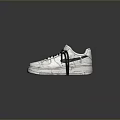 White Casual Sneakers With Gray Laces And Black Stripes On Smooth Surface With Reflection