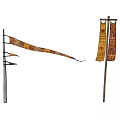 Colorful Decorative Fabric Banners Hanging On Poles With Intricate Patterns