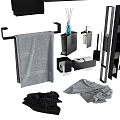 Modern Bathroom Accessories with Towel Racks Shelves and Toiletries in Black Gray