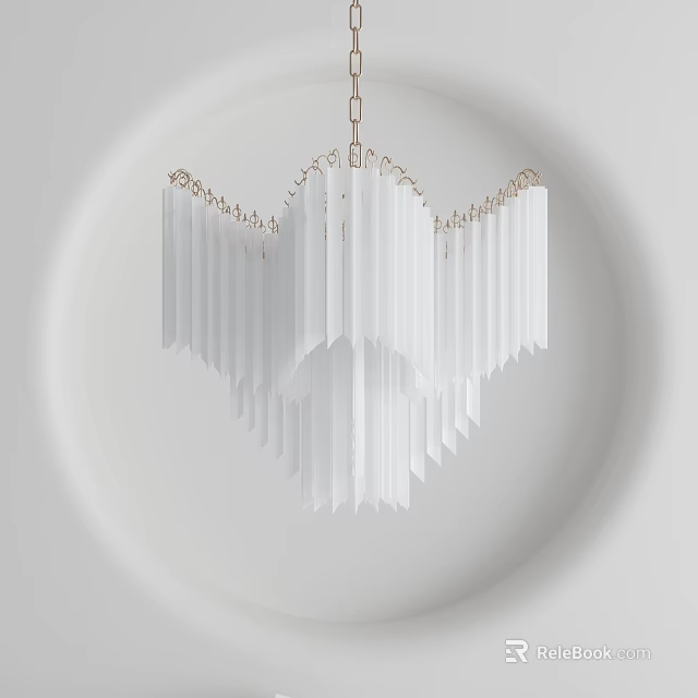 Elegant Modern Chandelier With White Vertical Panels And Gold Metal Accents 3d model 