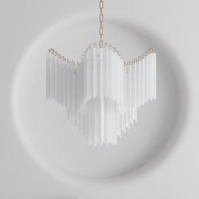 Elegant Modern Chandelier With White Vertical Panels And Gold Metal Accents 3d model
