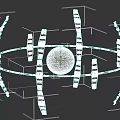 Space Station Ring Structure Orbiting Sun With Solar Panels And Modules