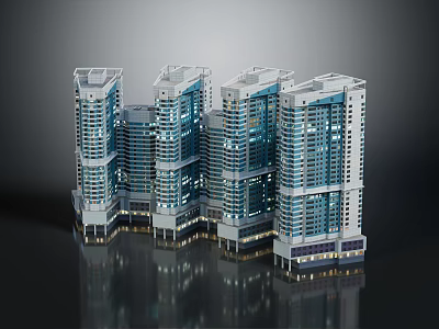 Modern Commercial Complex High Rise Buildings With Glass Curtain Walls And Retail Spaces At Base 3d model