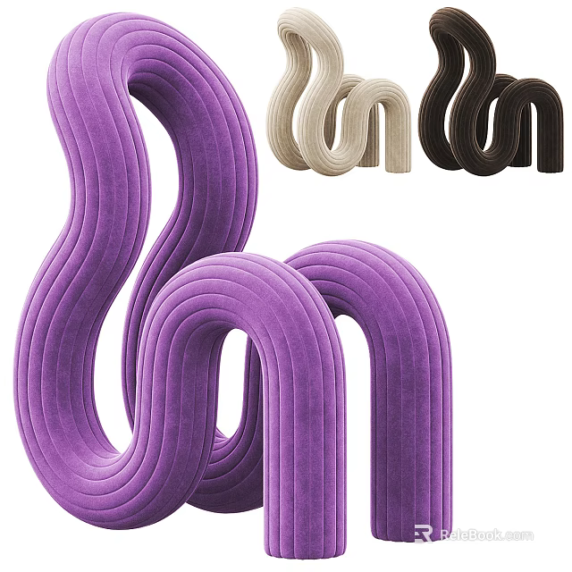 Curved Wavy Design Accent Chair In Purple Beige And Dark Brown Velvet Upholstery 3d model 