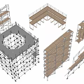 Building Exterior Wall Construction With Various Scaffolding Frames And Support Structures 3d model