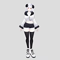 Woman Wearing White Hooded Jacket Panda Ear Headpiece White Hair Black Shorts And White Sneakers