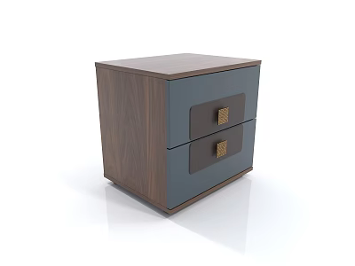 Modern Wooden Nightstand With Two Gray Drawers And Gold Square Handles 3d model
