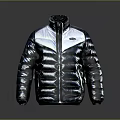 Shiny Iridescent Puffer Jacket With White Panel And Modern Zipper Design