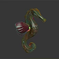 Detailed Colorful Seahorse Sculpture With Turquoise Red Patterns And Curved Tail Design