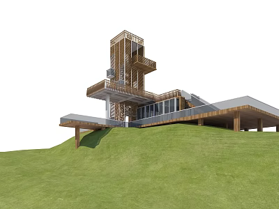 Modern Hillside House With Wooden Structure Large Glass Windows And Multi Level Design 3d model