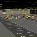 Parking Lot Interior Featuring Concrete Columns Yellow Black Warning Tape And Parking Lines