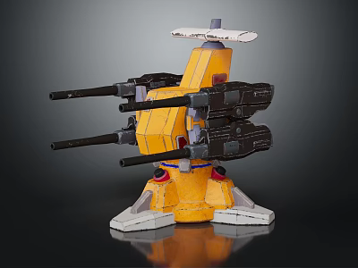 Yellow and Black Weapon With Multiple Barrels Pedestal Base and Radar Like Top Structure 3d model