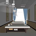 Chinese Style Massage Treatment Room With Wooden Massage Beds Calligraphy Paintings And Curtains
