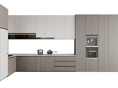 Modern Kitchen Interior With Light Gray Wood Tone Cabinets And Built In Appliances 3d model