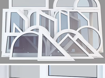 Modern Casement Windows with White Frames and Various Geometric Shapes for Home Design 3d model