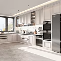Modern Kitchen Interior With White Cabinets Stainless Steel Appliances And Marble Countertop