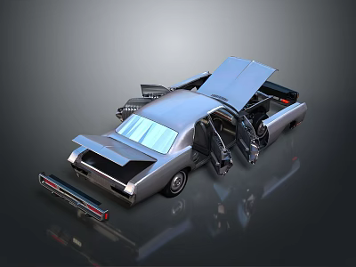 Shiny Silver Classic Car With Open Scissor Doors And Reflective Body 3d model