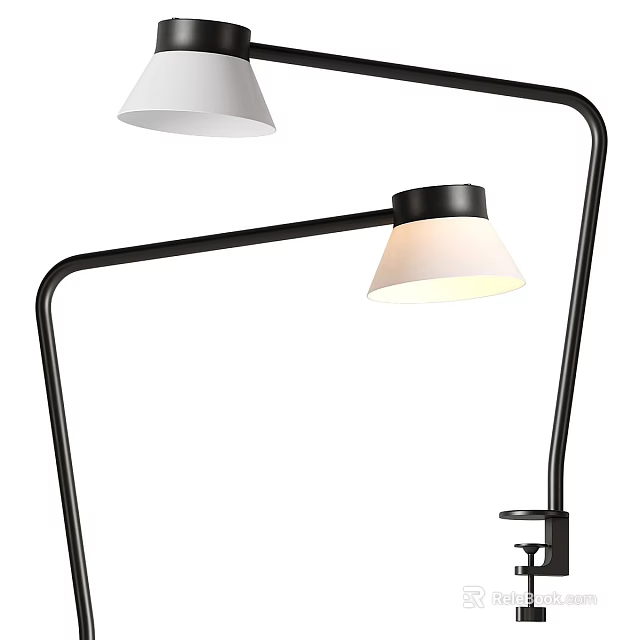 Modern Wall Lamp With Black Curved Arm And White Lampshade Design 3d model 