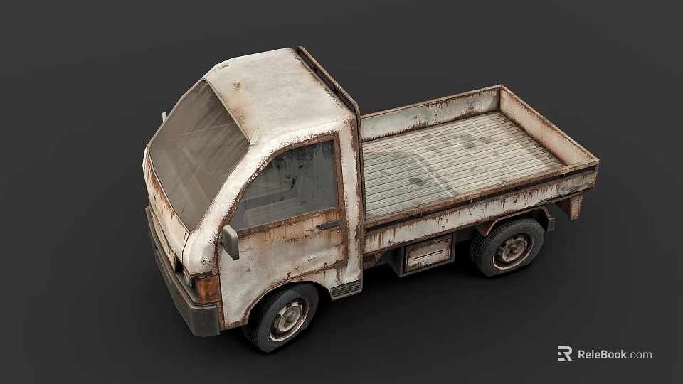 Vintage Rusted White Pickup Truck With Flatbed Cargo Bed And Worn Exterior 3d model 