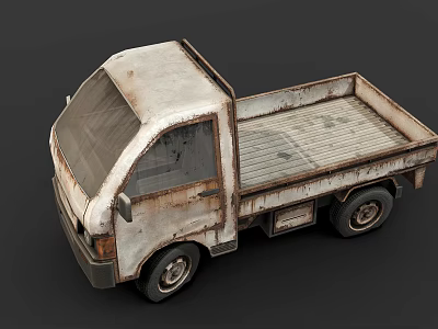 Vintage Rusted White Pickup Truck With Flatbed Cargo Bed And Worn Exterior 3d model