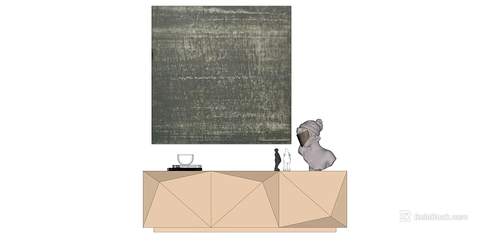 Interior Decor With Beige Geometric Cabinet Gray Koala Plush And Black White Cat 3d model 