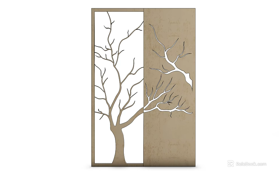Modern Decorative Wooden Room Divider With Tree Branch And Bird Patterns 3d model