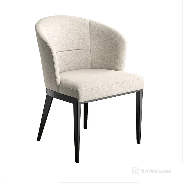 Modern Beige Fabric Dining Chair With Curved Backrest And Black Frame 3d model 