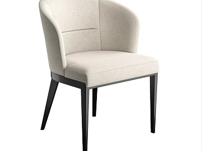 Modern Beige Fabric Dining Chair With Curved Backrest And Black Frame 3d model