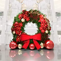 Festive Christmas Photo Spot With Large Wreath Red Bow Decorative Balls And Merry Christmas Sign