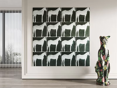 Animal Painting Of White Giraffes With Grid Pattern And Colorful Leopard Sculpture 3d model