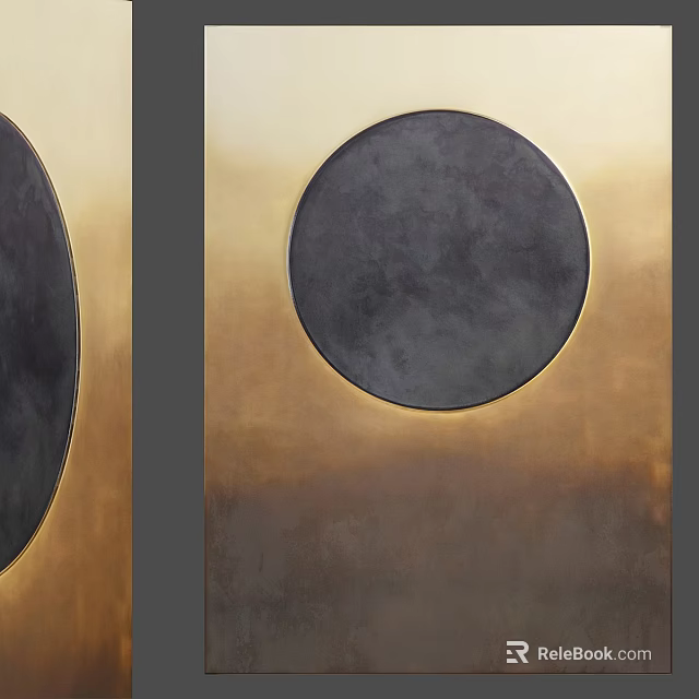 Modern Abstract Wall Decor With Round And Oval Shapes Gold Frame Gradient Background 3d model 