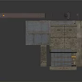 Industrial Building Structure Featuring Metal Framework Stone Walls Central Gate And Side Control Rooms