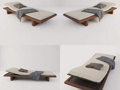 Modern Wooden Frame Lounge Chair With Beige Cushion And Gray Pillow 3d model