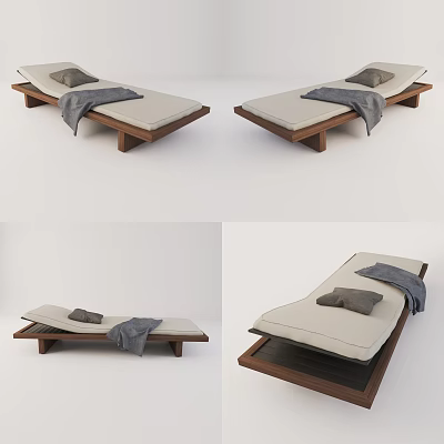 Modern Wooden Frame Lounge Chair With Beige Cushion And Gray Pillow 3d model