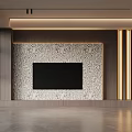 Modern TV Wall Interior Design With Patterned Panel And Gold Accent Lighting 3d model