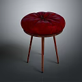 Classic Red Round Tufted Upholstered Stool With Three Wooden Legs Design