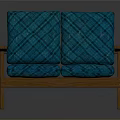 Two Seater Sofa with Wooden Frame and Blue Plaid Fabric Armrests and Cushions