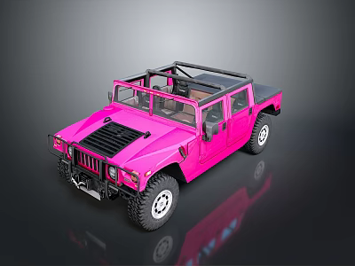 Bright Pink Off Road Convertible Vehicle With Black Roof Rack And Large Tires 3d model