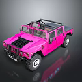 Bright Pink Off Road Convertible Vehicle With Black Roof Rack And Large Tires