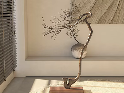 Bonsai Plant With Curved Branches In Ceramic Pot On White Shelf 3d model