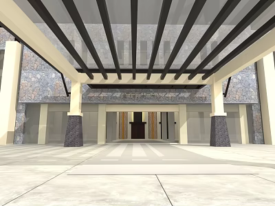 Grand Banquet Hall Entrance With Canopy Columns And Stone Wall Design 3d model