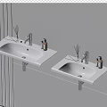 Two White Wall Mounted Bathroom Sinks With Soap Bottles And Diffusers On Minimalist White Wall