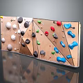 Indoor Rock Climbing Wall With Colorful Grip Holds And Wooden Panel Fitness Equipment